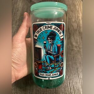 Hand Crafted True Crime Junkie glass tumbler